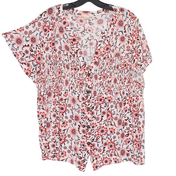 Indigo Rose Top Y2K Boho Cottage Coastal Grandma Girly Grunge Floral Button 2X - Picture 5 of 5